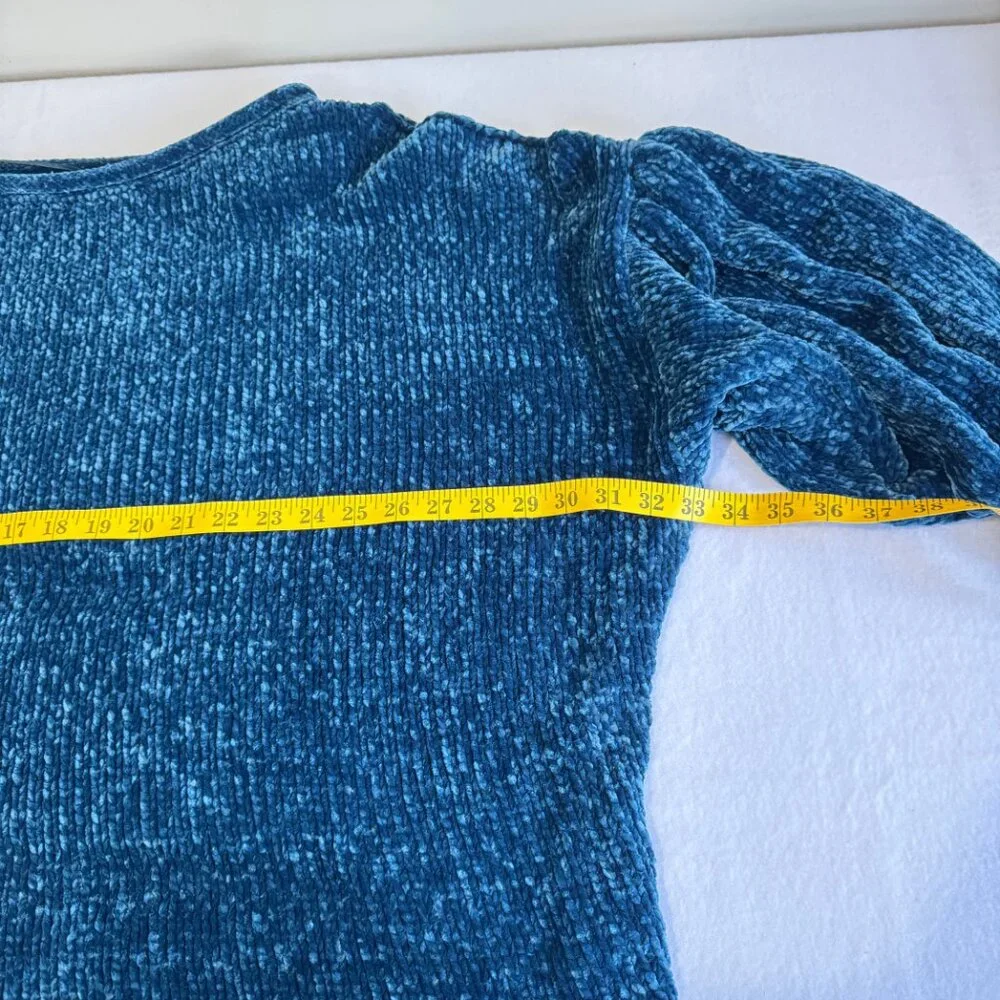 FREE PEOPLE Oversized Teal Chenille Cold Shoulder Sweater